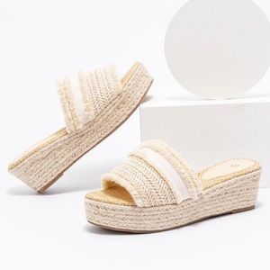 ☀️ 3/$30 SHEIN Straw Chunky Heeled Espadrille Wedge Sandals